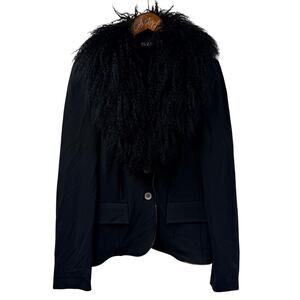 Tuzzi Blazer Mongolian Fur Trim Collar 10 Black Italian Designer